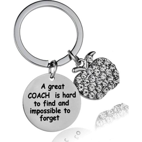 12PC A Great Coach Is Hard To Find And Impossible To Forget Keyrings Apple Crystal Rhinestone Pendant Keychains Teachers Gifts