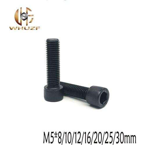 20Pcs M5*8/10/12/16/20/25/30mm DIN912 Grade 12.9 Alloy Black Steel Hexagon Socket Head Cap Furniture Screws
