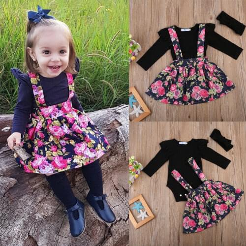 Pudcoco Girl Romper+Dress 3Pcs Flower Girl Overall Dress Kids Baby Party Pageant Lace Tulle Tutu Dresses