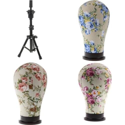 3pcs/set 21- 23 inch Mannequin Model Cork Canvas Block Head for Wig Cap Making w/ Adjustable Tripod Stand