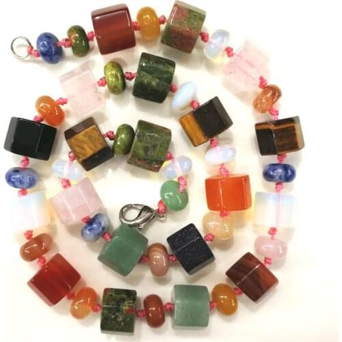6pcs Natural Stone Green Aventurine Hexagonal Prism Beads String Necklace Bohemia Personality Women Energy Healing Jewelry Free