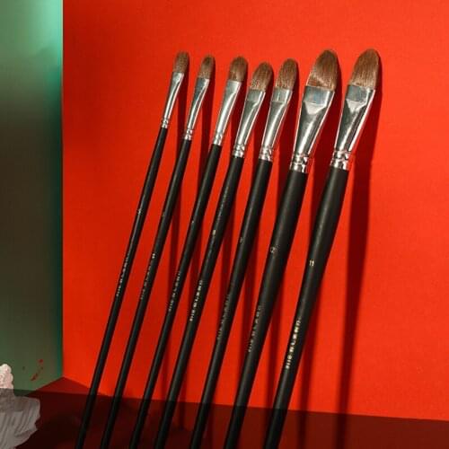 6pc/Set weasel hair Hazel shap brush long birch rod black acrylic brush painting supplies oil painting brush Art Supplies supply