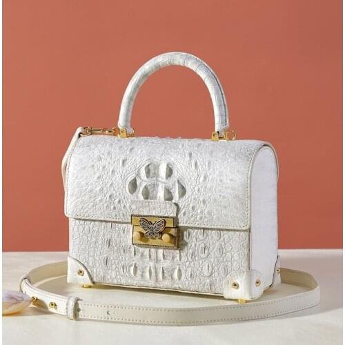 Authentic Exotic Crocodile Skin Lady Rivets Purse Genuine Alligator Leather Women Small Single Shoulder Bag Female Mini Handbag