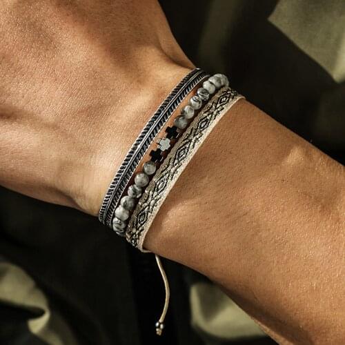 2021Tibetan Buddhism Handmade Rope Bracelet & Bangle Silver Color Leaf Cuff Bracelets Bohemian Cross Agate Beads Dropshiping