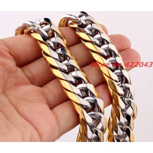 Fashion 316L Stainless Steel 13/16mm Heavy Silver Gold Color Mens Boys Curb Cuban Chain Necklace jewelry 7-40" choose