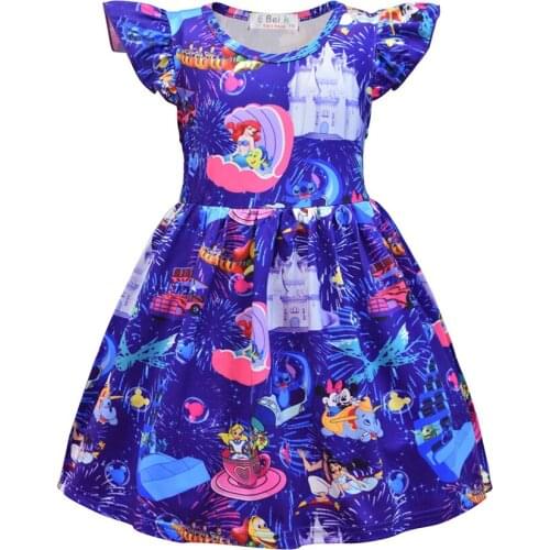Disney 2020 Cartoon Childrens Skirt Toy Story Mermaid Short Sleeve Halloween Princess Jasmine Dress for Girls Beauty Clothing