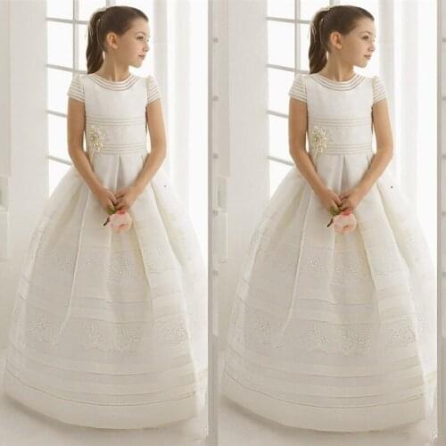 Kids Flower Girl Dress for Wedding Short Sleeves Holy First Communion Dress Pageant Gown Girls Birthday Party Formal Girl Dress