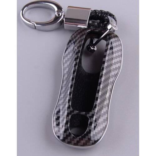 Smart Remote Key Fob Cover Case Chain Car Carbon Fiber Style ABS Fit for Porsche Cayenne Panamera Taycan 2020