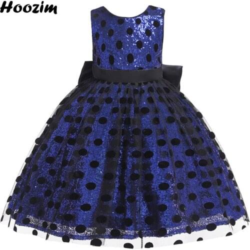 Expensive Royal Blue Shine Sequin Backless Prom And Evening Dress Girls 18M-6 Years Tulle Polka Dot Birthday Party Dresses Kids