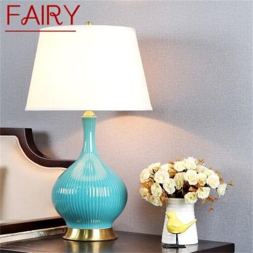 FAIRY Ceramic Table Lamp Copper Contemporary Luxury Pale Blue Desk Light LED For Home Bedsides