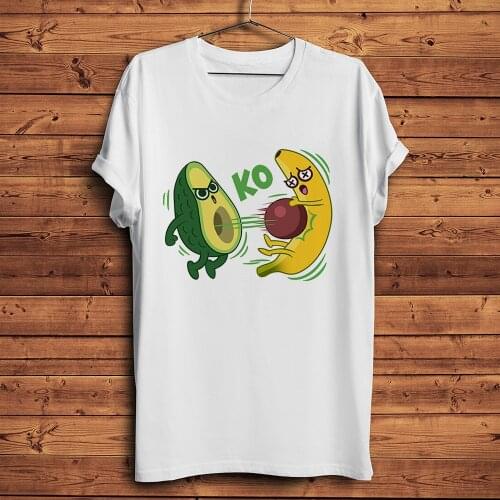 Cute Avocado Shelling fight banana funny tshirt Men White Casual short sleeve T Shirt Unisex kawaii streetwear tee