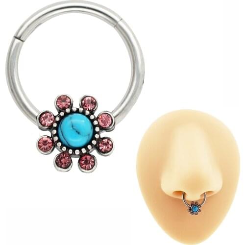 JHJT 16G CZ Hinged Segment Clicker Nose Ring 316L Surgical Stainless Steel Ear Cartilage Helix Lip Piercing