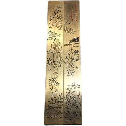 Chinese Old Beijing Brass Carving Figure Painting Paperweight Pair