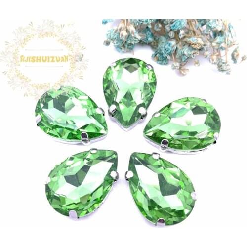 HOT!!! Light green Water drop shape Glass Crystal sew on rhinestones with four claw Diy Clothing accessories Free shipping