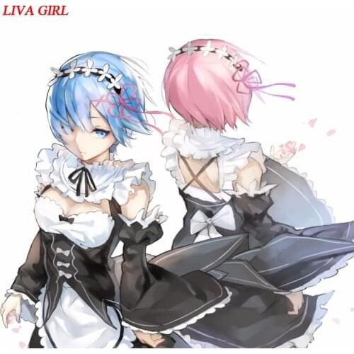 LIVA GIRL graduated color REM cosplay And RAM Cosplay Wig Re:Zero Starting Life in Another World Costume Halloween Costumes