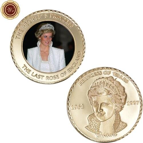 WR Famous Person Metal Coin 999.9 Gold Plated Princess of Diana Challenge Coins Creative Birthday Gifts Home Decor