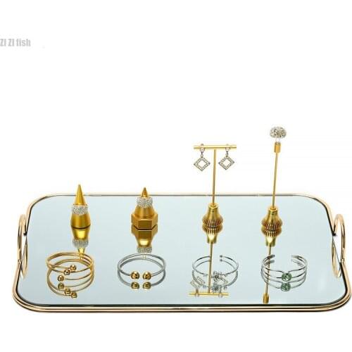 Vintage European-style Metal Mirror Tray Jewelry Display Rectangular Cosmetic Storage Tray Art Desktop Dressing Table Decoration