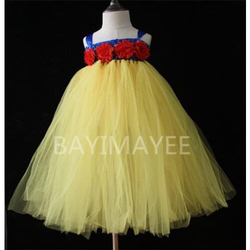Cute Girls Princess Tutu Dress Kids Fluffy Tulle Crochet Tutus Snow White Ball Gown with Flowers Ribbon Bow Children Party Dress