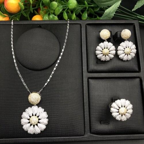 Fashion Wedding Dubai Africa Nigeria Nigeria Africa Jewelry Set Golden Necklace Earrings Ring Romantic Female Bride Jewelry Set