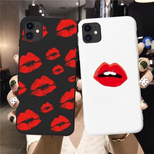 Black Sexy Girl red Lips Kiss TPU Soft Silicone Phone Case Cover for iPhone 8 7 6S Plus SE2020 XR X 12 11 pro XS MAX Coque Shell