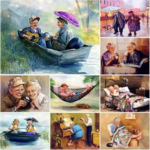 DIY 5D Diamond Painting Couple Old Man Sleeping Full Round Drill Embroidery Cross Stitch Kits Mosaic Rhinestone Home Decor Gift