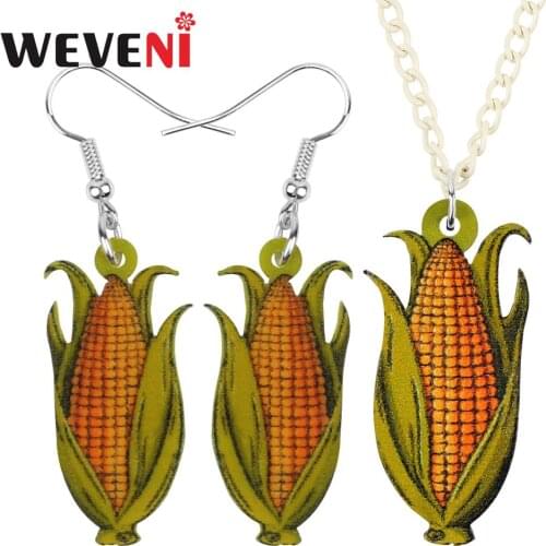 WEVENI Acrylic Thanksgiving Anime Corn Jewelry Set Necklace Earrings Festival Decoration For Women Girl Kid Party Gift Accessory