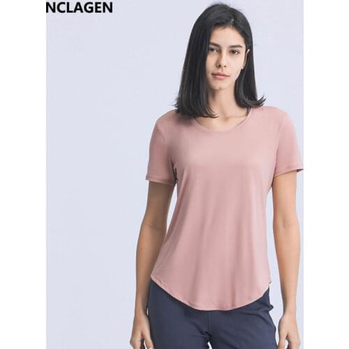 NCLAGEN Sport Shirt Women Short Sleeve Summer New Loose Yoga Blouse Breathable Running Fitness Leisure Elastic Workout Gym Top