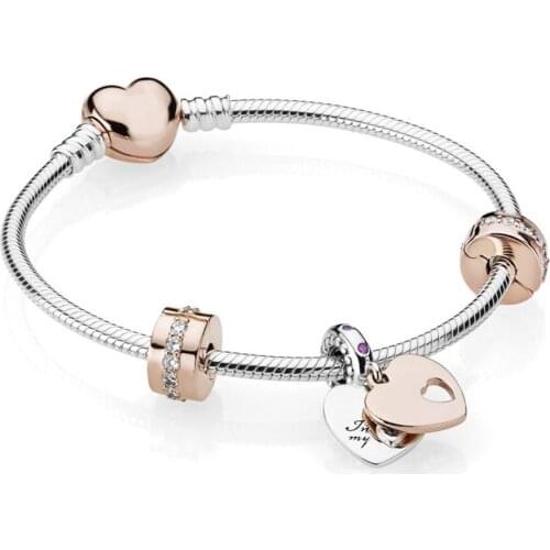 NEW High quality 925 sterling silver Rose Gold Bracelet set Clear CZ crystal Suitable for mothers day Moms birthday gift