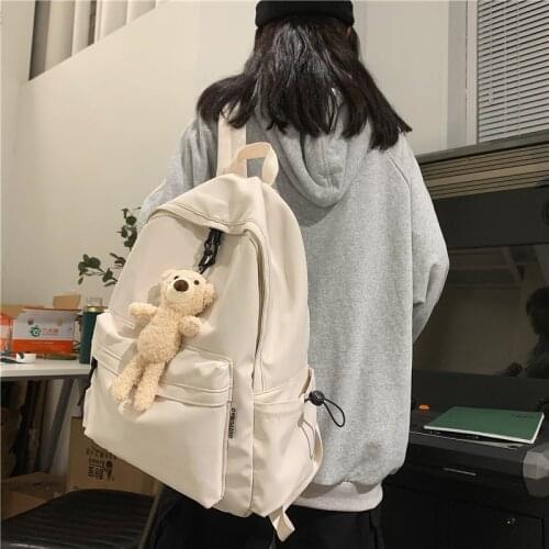 Solid Color Fashion Womens Backpack Nylon Kawaii Pendant School Bag For Girls Waterproof Student Outdoor School Backpack