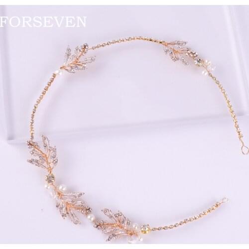 Crystal Rhinestone Headbands For Women Bridal Hairband Leaf Pearl Headband Wedding Brida Hair Band Headpieces Accessories