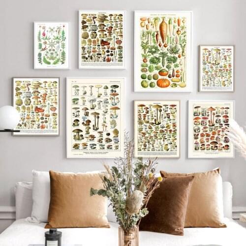 Retro Vegetables Mushroom Species Wall Art Canvas Painting Nordic Posters And Prints Wall Pictures For Living Room Kitchen Decor