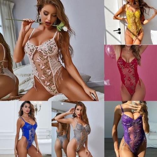 Sexy Lingerie Women Lace Erotic Babydoll Bodysuit Stockings Teddy Transparent Porno Sex G-String Push Up Bras Lenceria Costumes