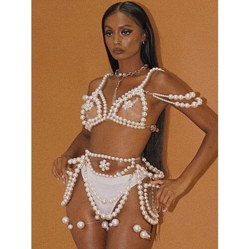 Sexy Pearl Bikini Suit Women Nightclub Pole Dance Performance Costume Bar Ds Gogo Stage Rave Outfit Party Dancer Clothes VDB3693