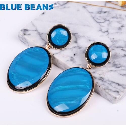 Jewelry blue Resin dangle earrings for women bohemian fashion metal Gold earrings geometric statement Punk party Earring Jewelry