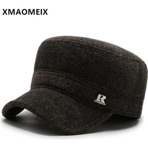 XMAOMEIX Winter Middle-aged Elderly Hats Men Thick Warm Flat Caps Military Hat Thermal Earmuff Cap Dad Ear Protection Tongue Cap