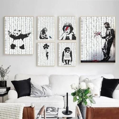 Spoof Masterpiece Graffiti Character Animal Wall Art Modern Popular Canvas Painting Poster Interior Home Decoration(No Frame)