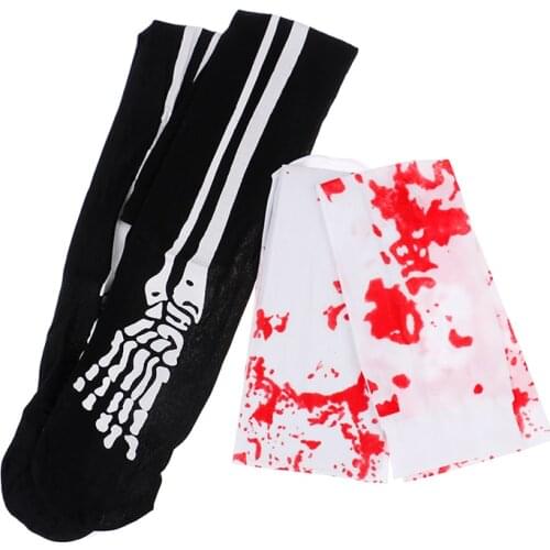 1Pair Halloween Women Stocking Nurse Theme Costume Accessories Skull Skeleton Stocks Cosplay Bloody Halloween Party Supplie