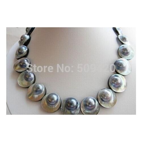 Women Gift word Love women Fashion Jewelry W&O656 >>19'' 20mm Black South Sea Mabe Pearl Necklace Mabe Clasp