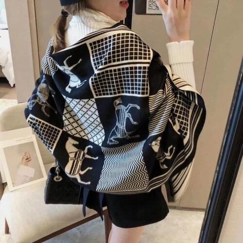 2020 Luxury brand Winter Scarf Women Cashmere Warm Pashmina Foulard Lady Luxury Horse Scarves Thick Soft Shawls Wraps