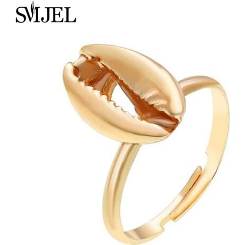 SMJEL Fashion Big Shell Rings for Women Trendy Simple Finger Ring Adjustable Gold Color Anillos Female Party Lovers Jewelry Gift