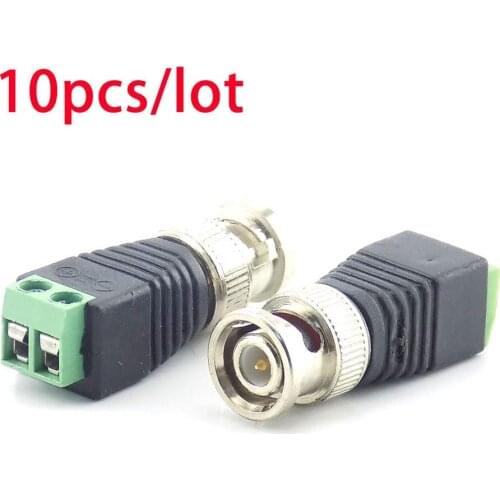 10Pcs Coax CAT5 BNC Male Connector Plug DC Adapter Video Balun cable for CCTV Video Camera Security System Accessories L19
