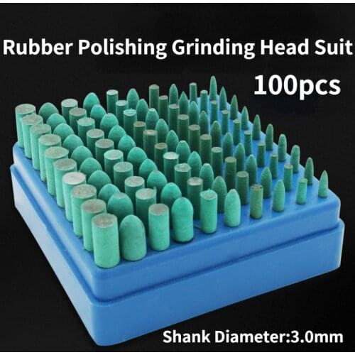 100 Pcs Rubber Polishing Grinding Head Cylindrical Cone Type Suit / Metal Jade Agate Mold Polishing Rubber Grinding Head / Green