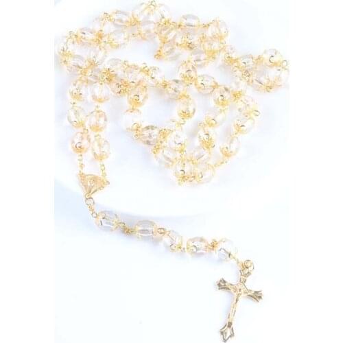 2019 Long Mens Womans Gold-Color Rosary Necklace with Cross 6mm Beads Fashion Jewelry wedding gift