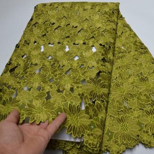 5yards/pc) High quality Swiss voile lace lemon green handcut African cotton lace fabric for wonderful party dress CP469