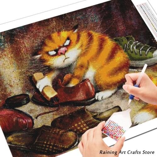 5D Diy Diamond Painting Embroidery Cartoon Funny Cat Full Drill Rhinestones Cross Stitch Kits Animal Mosaic Pictures Home Decor