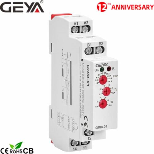 Free Shipping GEYA GRI8-01 Current Monitoring Relay Current Range 8A 16A AC24V-240V DC24V Overcurrent Protection Relay
