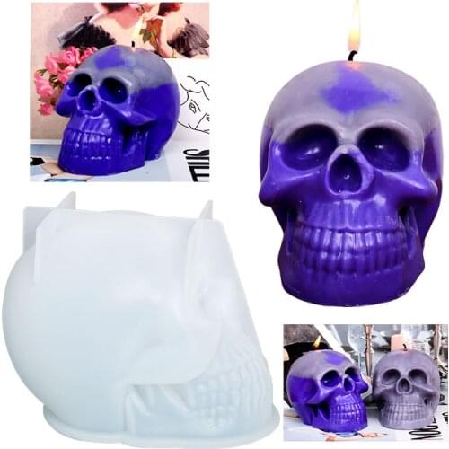 Large Skull Shape Silicone Candle Mold Epoxy Mould Handmade Soap Ice Cube Molds Silikone Halloween Home Decoration Food Grade