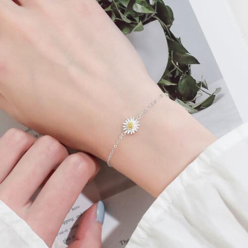 925 Sterling Silver Daisy Flower Charm Bracelet & Bangle For Women Wedding Jewelry Accessories A164