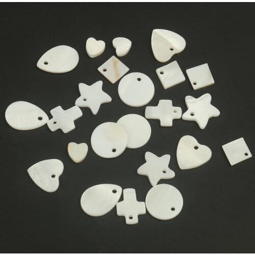 30pcs/lot Natural White Mother Of Pearl Shell Beads Loose round heart star Shell Chip Charms beads For Bracelet Jewelry Making
