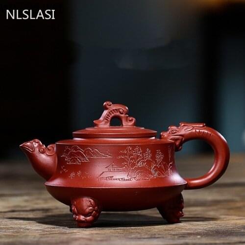 Large capacity 290ml Yixing tea pot purple clay Three-legged Dragon teapot beauties handmade kettle Dahongpao tea set Custom